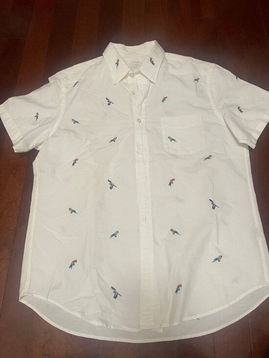 J. Crew Other - J.Crew Factory Embroidered Parrot Cotton Button Up Shirt  White Large